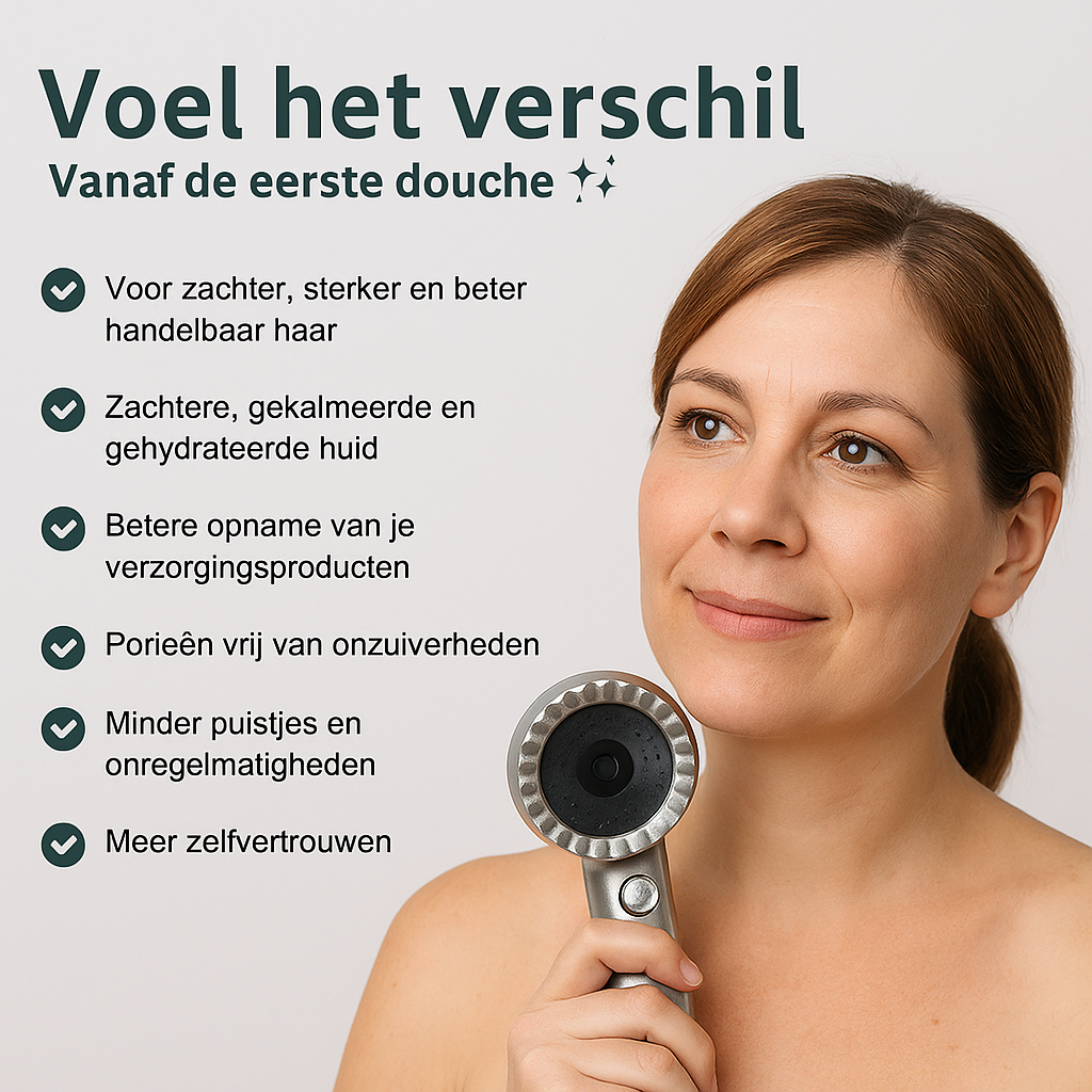 Pommeau de douche filtrant AQUAÉLLE – Eau pure, peau éclatante et cheveux sains | + 5 filtres GRATUITS