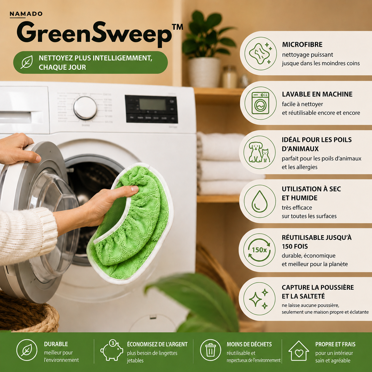 Namado GreenSweep™ - Plus besoin d’acheter des lingettes jetables pour Swiffer