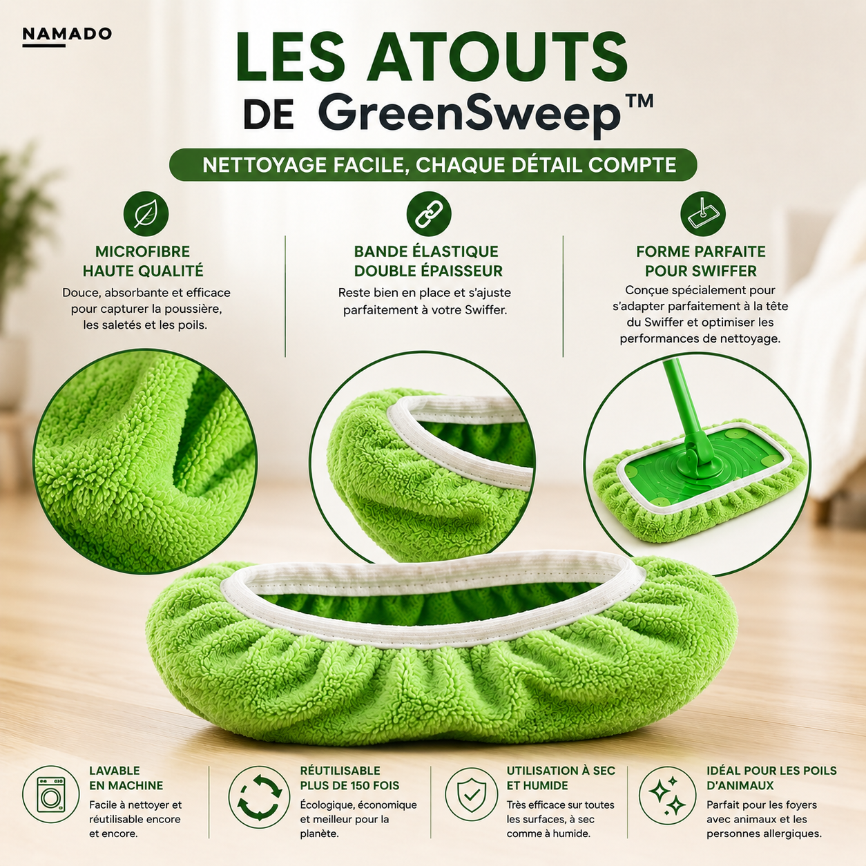 Namado GreenSweep™ - Plus besoin d’acheter des lingettes jetables pour Swiffer